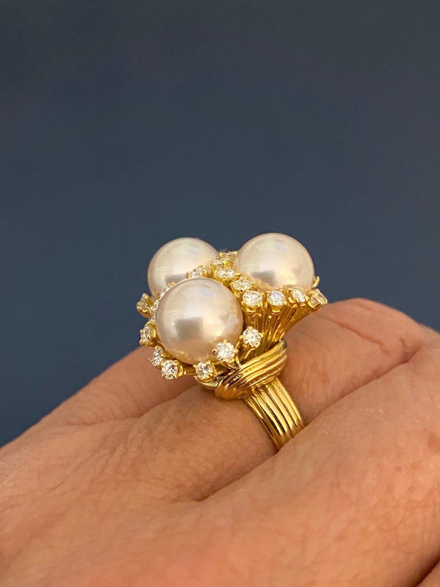 Bague Cocktail En Or, Perles Et Diamants-photo-5