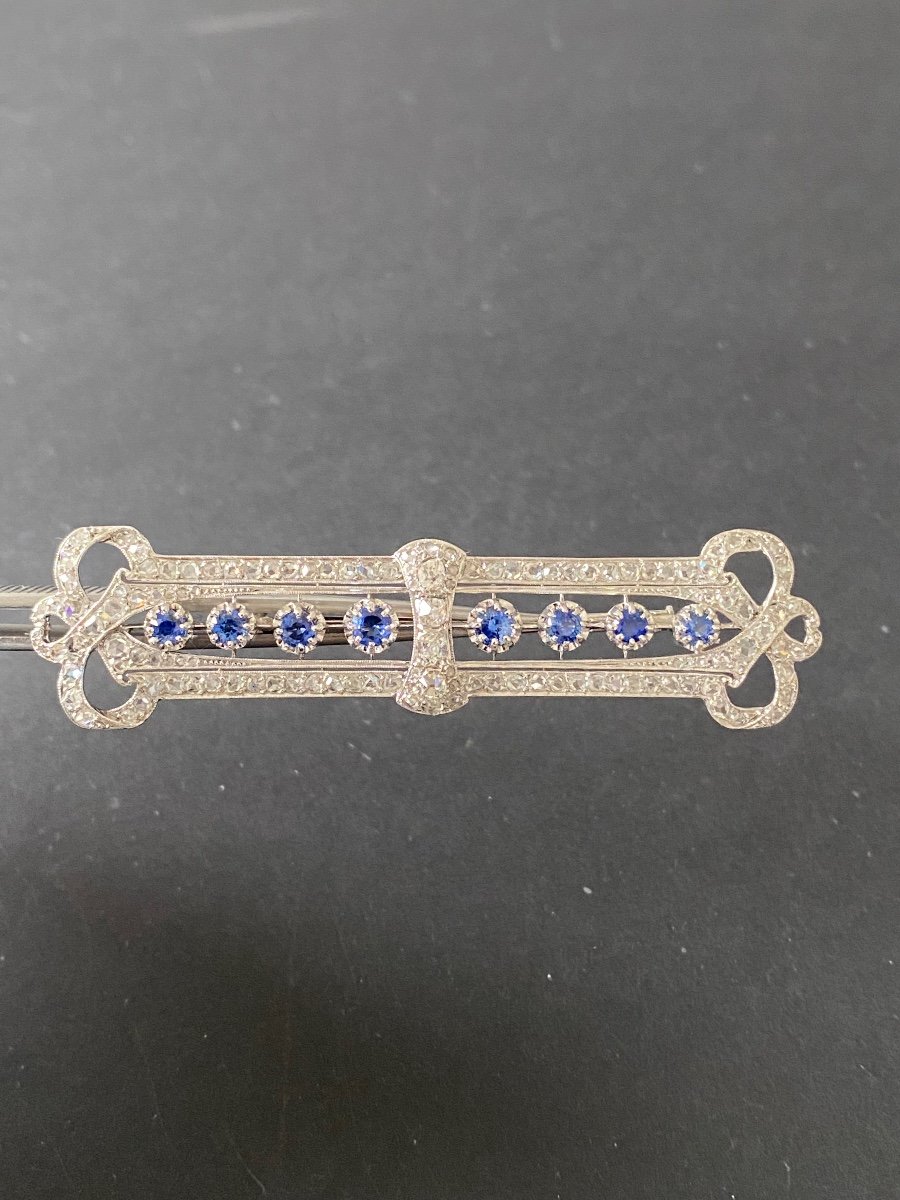 Broche Style Art Deco En Or , Saphirs Et Diamants-photo-4