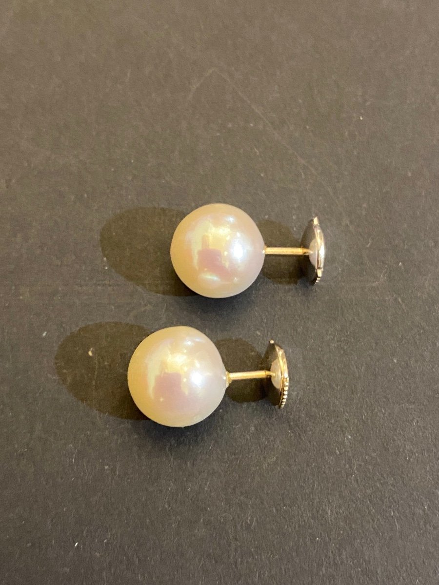 Pair Of Gold And Cultured Pearl Earrings-photo-2