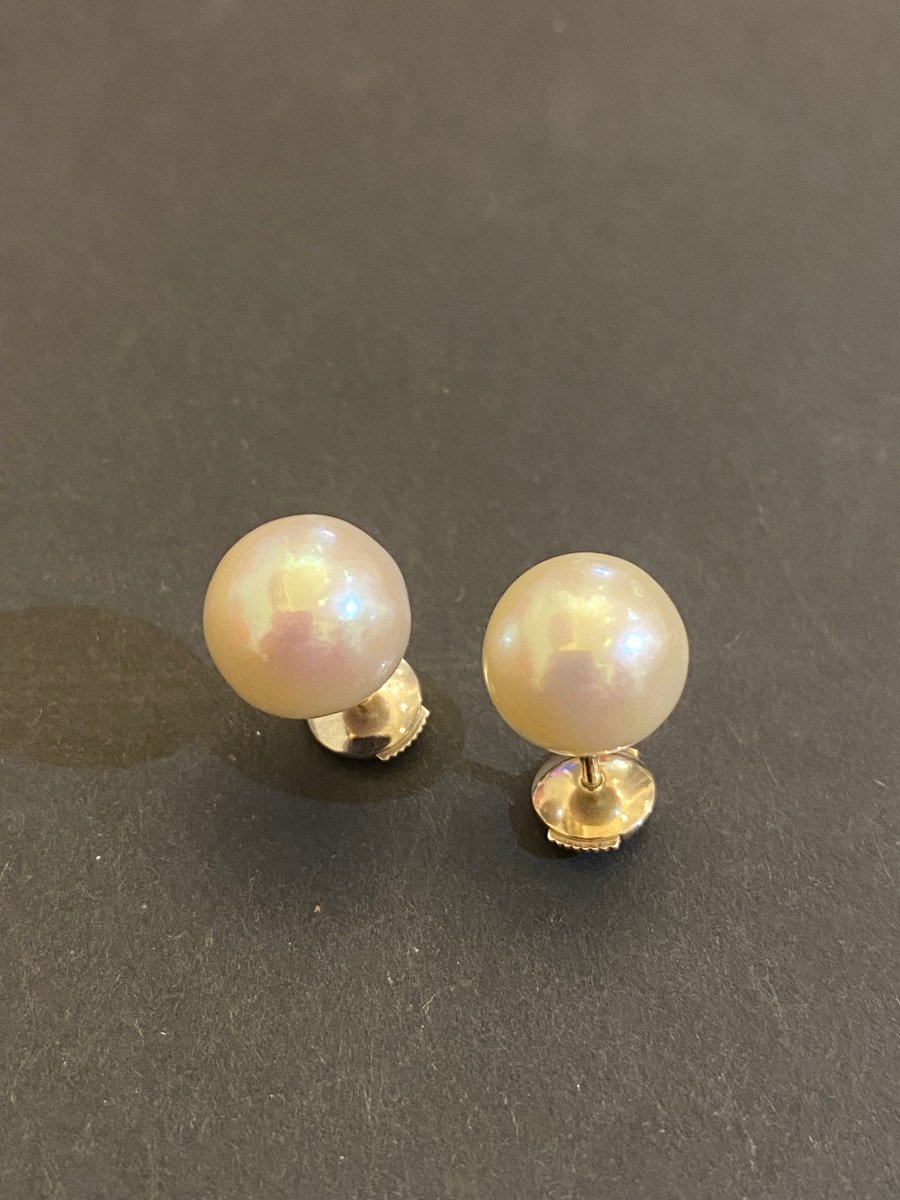 Pair Of Gold And Cultured Pearl Earrings-photo-3