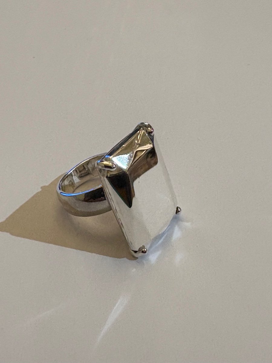 Christofle Vintage: Emerald Cut Silver Ring.-photo-2