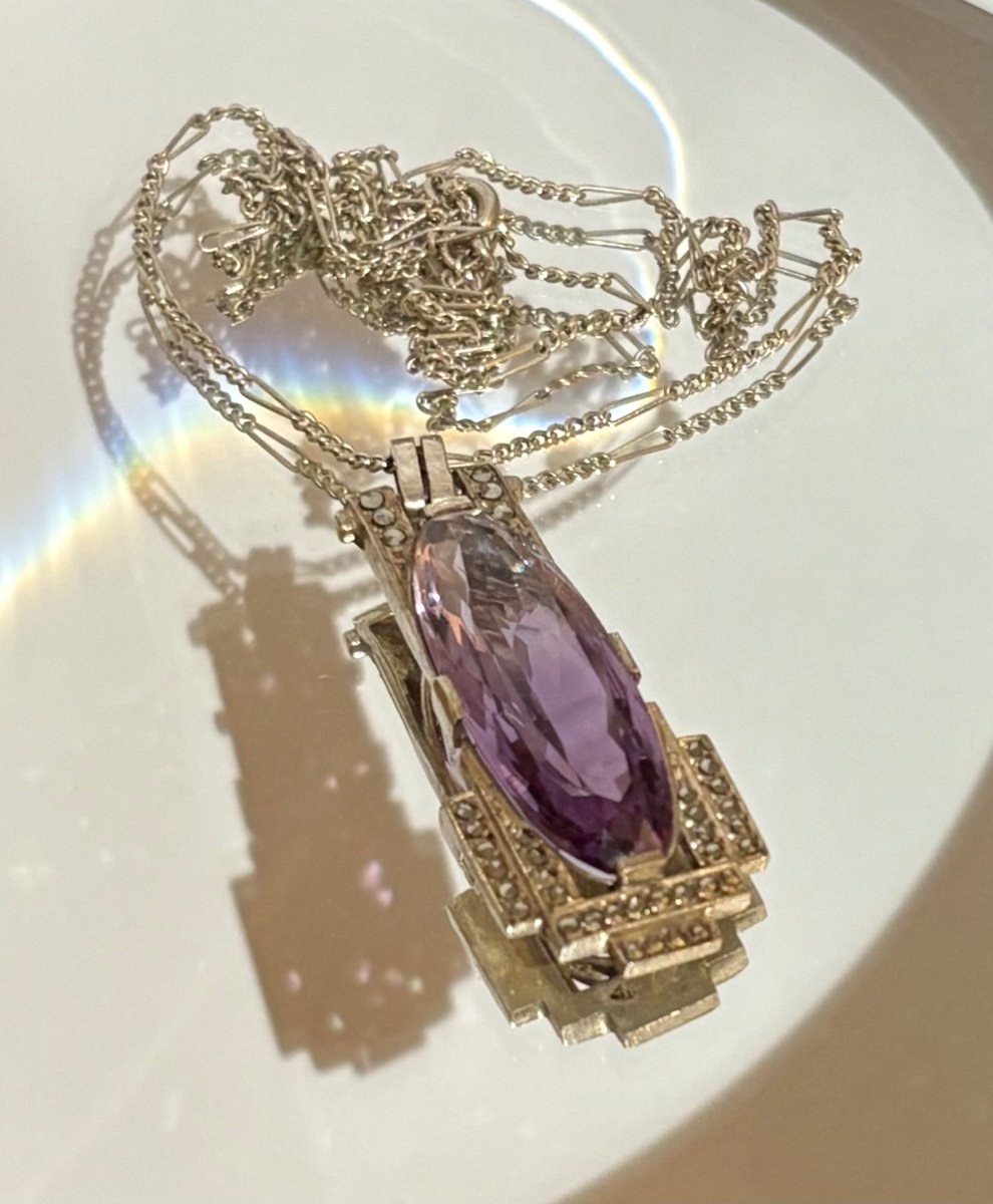 Art Deco: Silver, Amethyst And Marcasite Necklace. Circa 1930.-photo-1