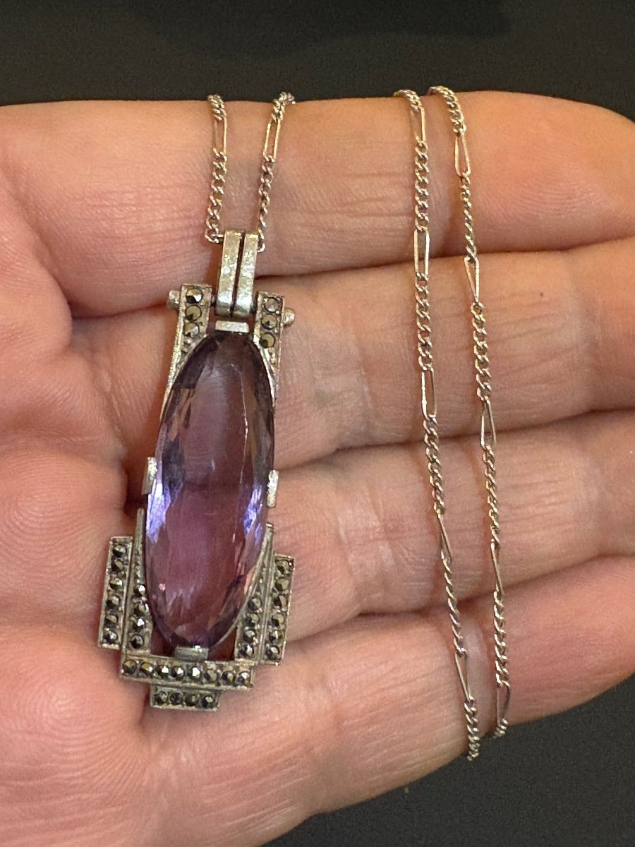 Art Deco: Silver, Amethyst And Marcasite Necklace. Circa 1930.-photo-6