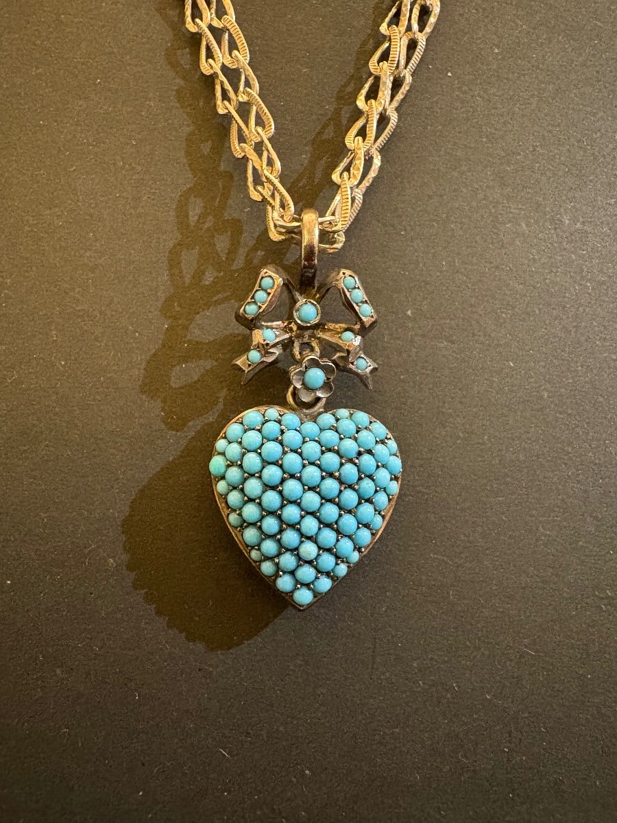 Ancien Pendentif Porte Photo En Argent Et Turquoises-photo-3