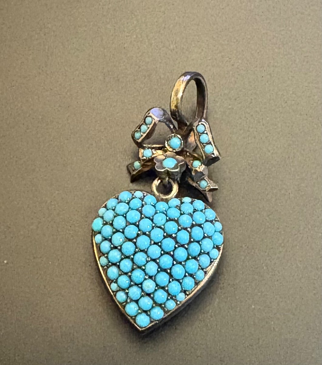 Ancien Pendentif Porte Photo En Argent Et Turquoises-photo-5