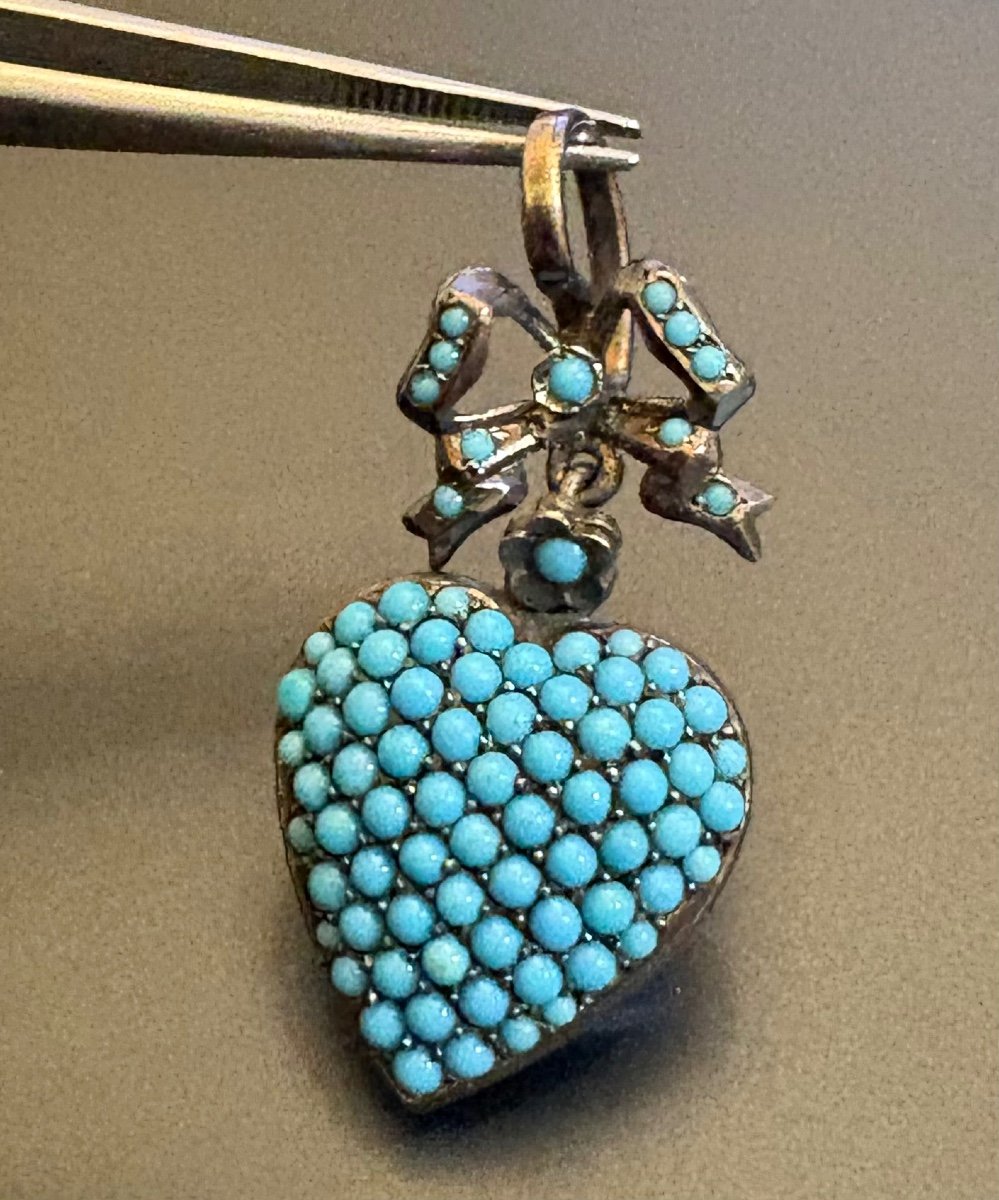 Ancien Pendentif Porte Photo En Argent Et Turquoises-photo-6