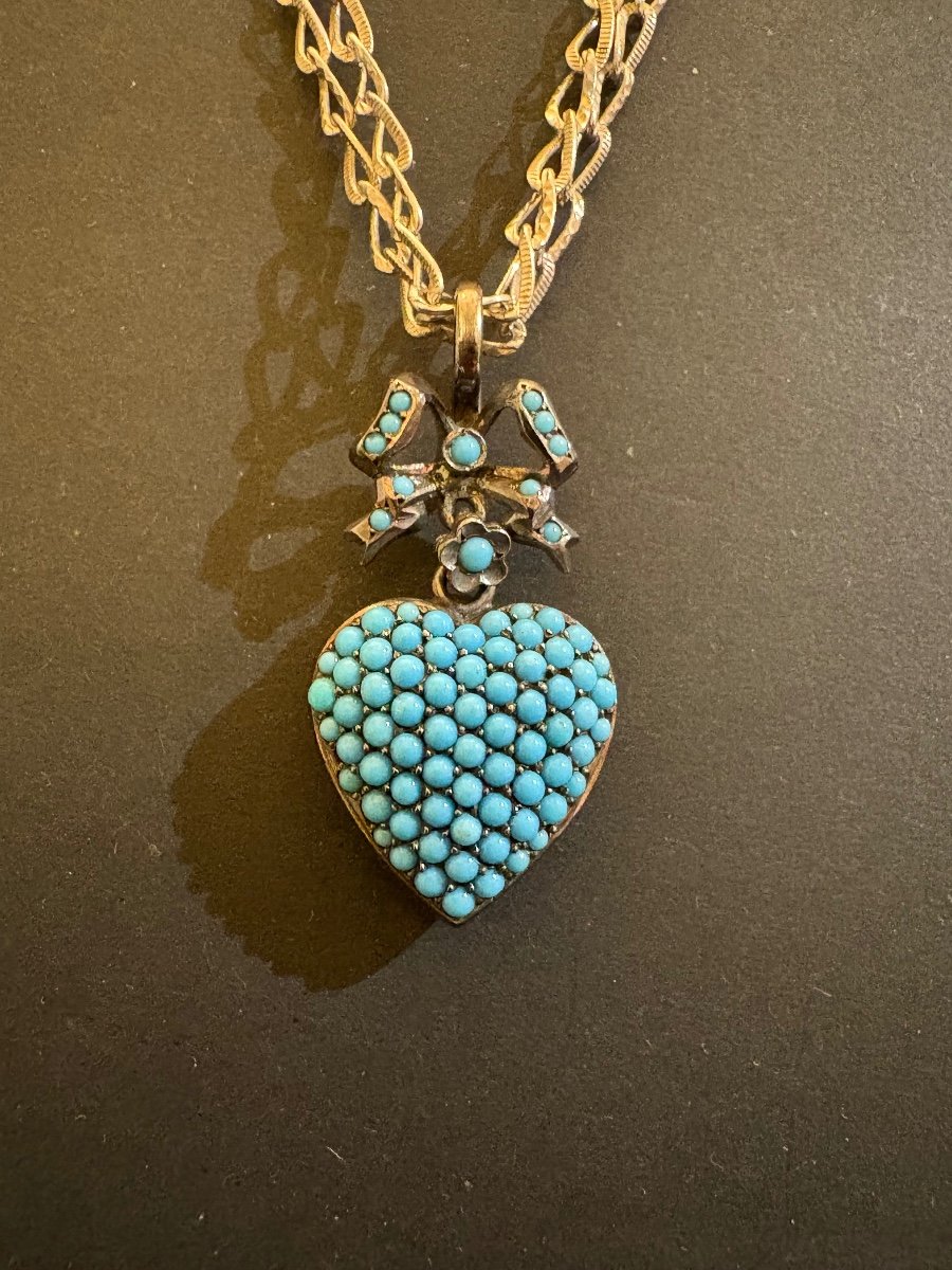 Ancien Pendentif Porte Photo En Argent Et Turquoises-photo-7
