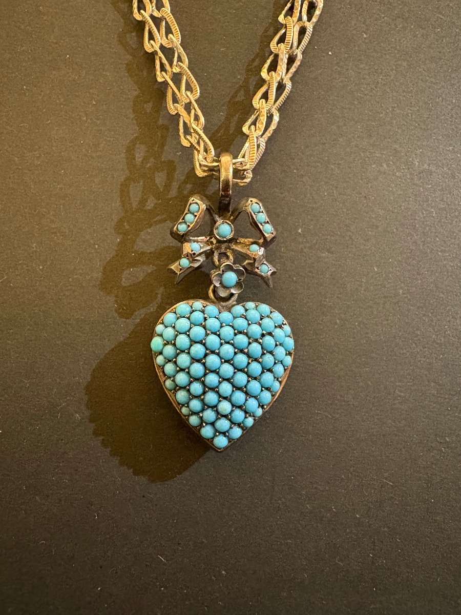 Ancien Pendentif Porte Photo En Argent Et Turquoises
