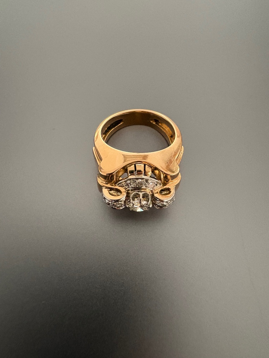 Bague Tank En Or, Platine Et Diamants-photo-3