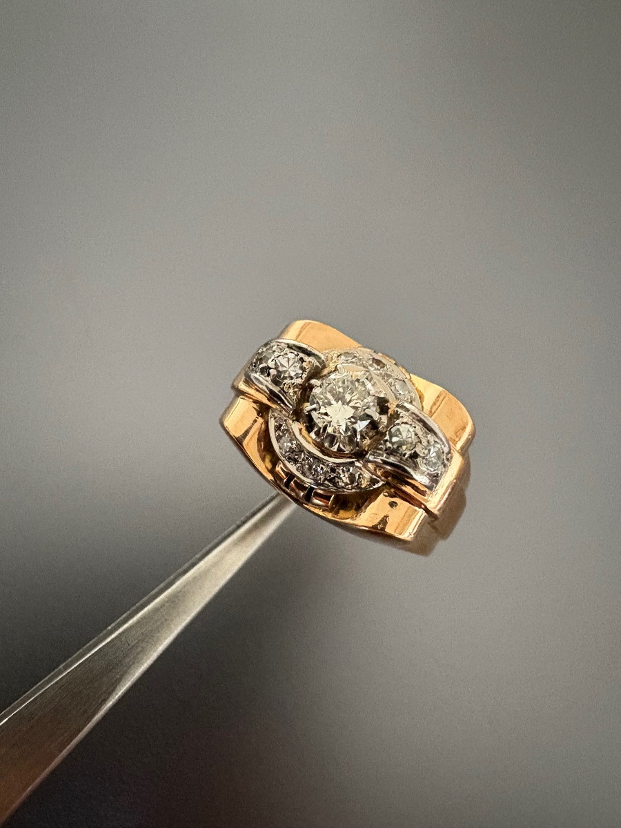 Bague Tank En Or, Platine Et Diamants-photo-2
