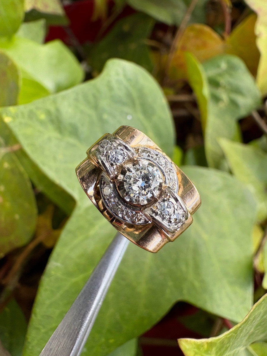 Bague Tank En Or, Platine Et Diamants-photo-5