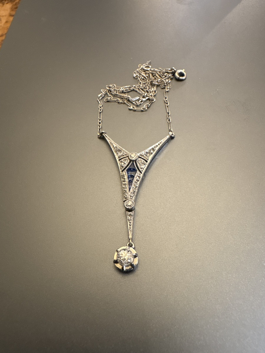 Work Circa 1920: Gold, Diamond And Sapphire Neglige Necklace-photo-2