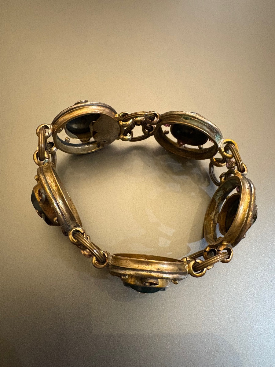 XIX Siècle: Bracelet Metal, Jaspe Sanguin Et Grenats.-photo-3