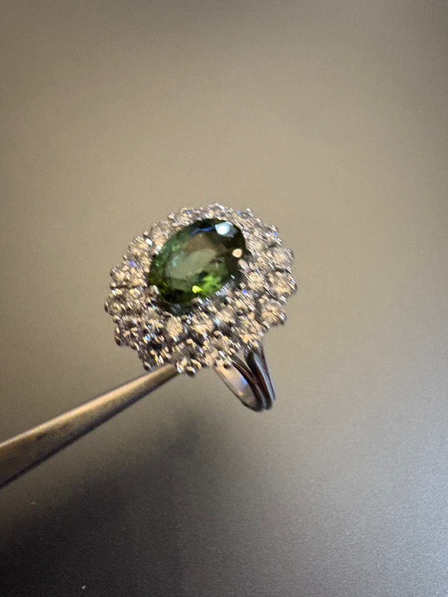 Bague En Or Gris 750/1000 Eme, Tourmaline Et Diamants-photo-2