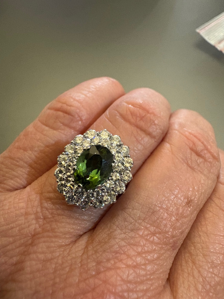 Bague En Or Gris 750/1000 Eme, Tourmaline Et Diamants-photo-4