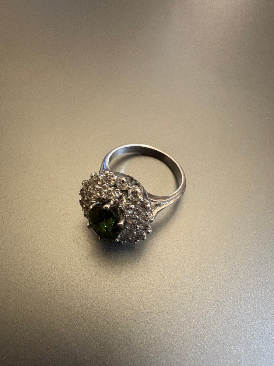 Bague En Or Gris 750/1000 Eme, Tourmaline Et Diamants-photo-6