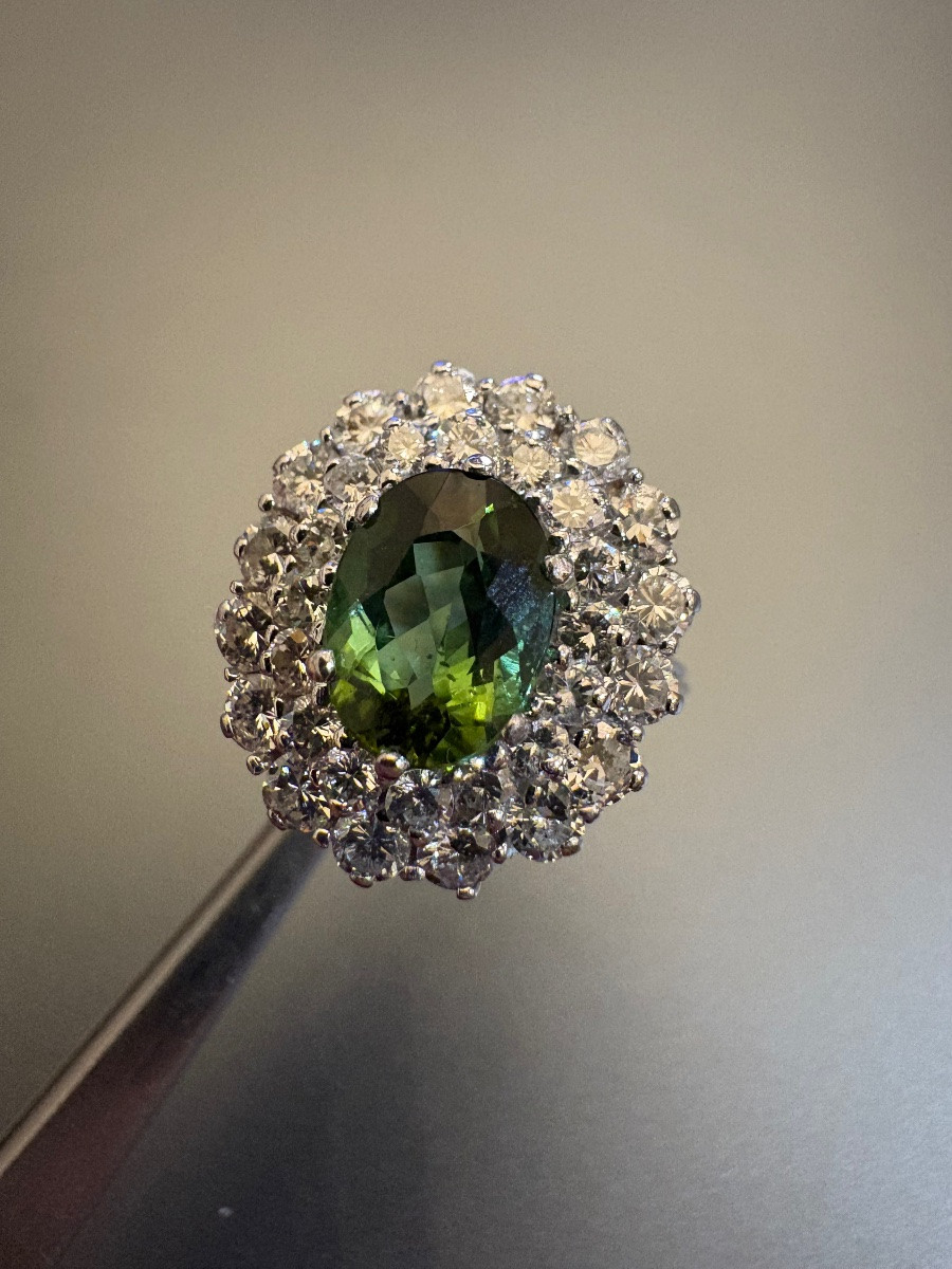 Bague En Or Gris 750/1000 Eme, Tourmaline Et Diamants-photo-7