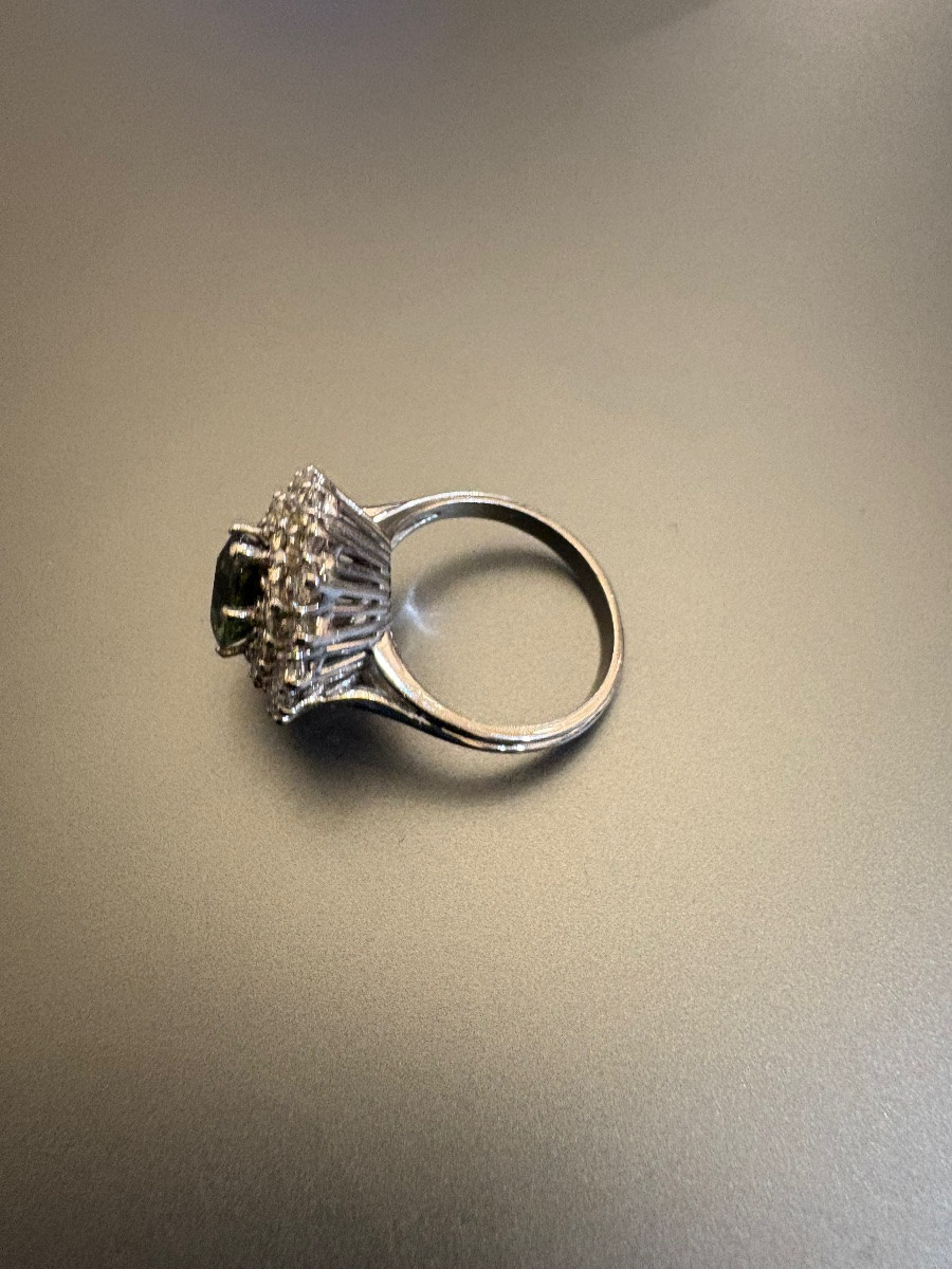 Bague En Or Gris 750/1000 Eme, Tourmaline Et Diamants-photo-8