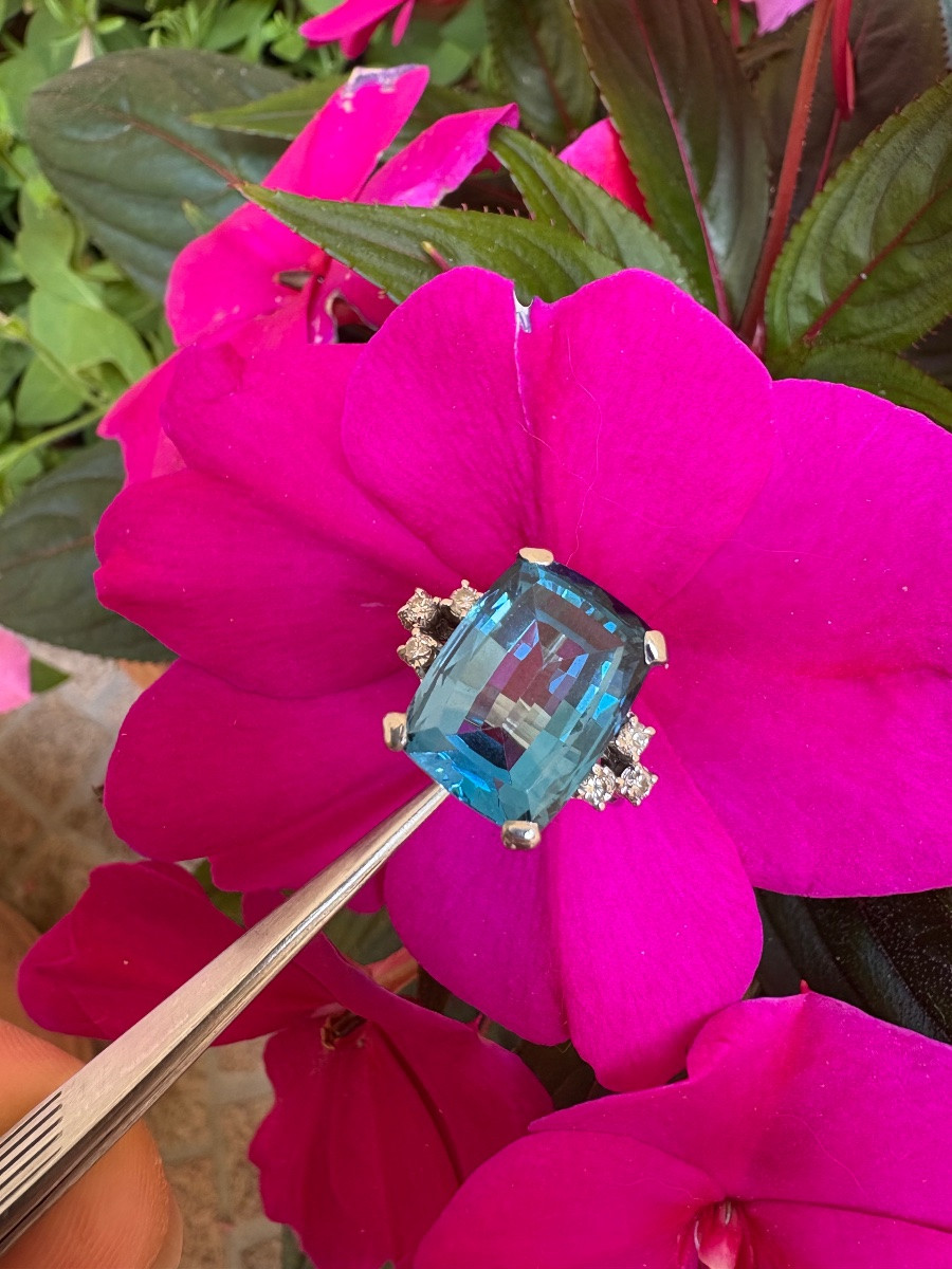 Bague en or gris, topaze et diamants-photo-4