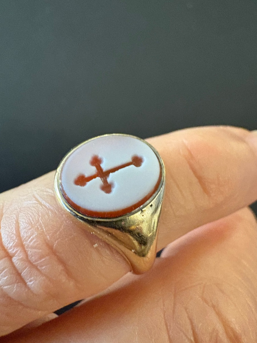 XIX siècle: Bague chevalière en or et sardonyx-photo-5