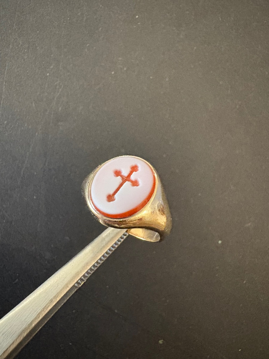 XIX siècle: Bague chevalière en or et sardonyx-photo-7