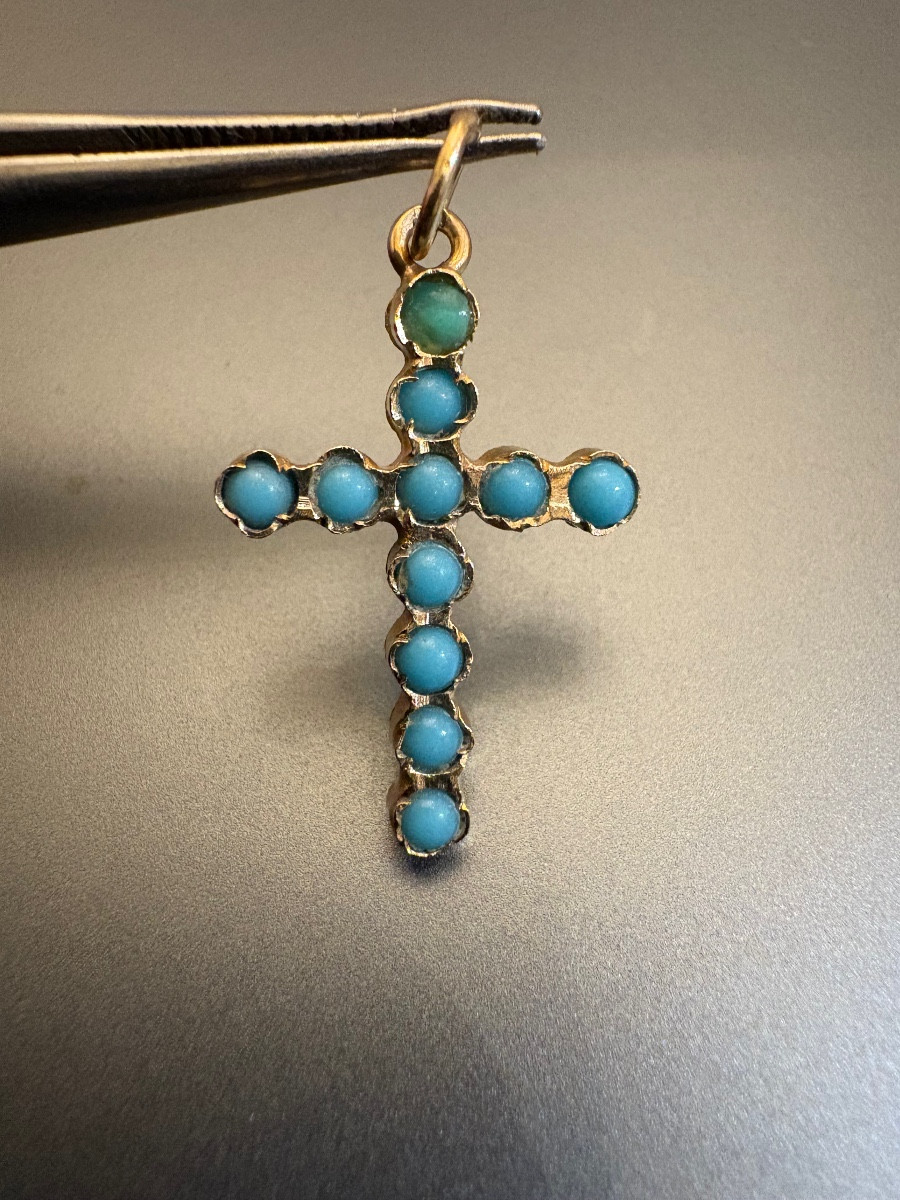 Old Cross In 585/1000 Gold And Turquoise