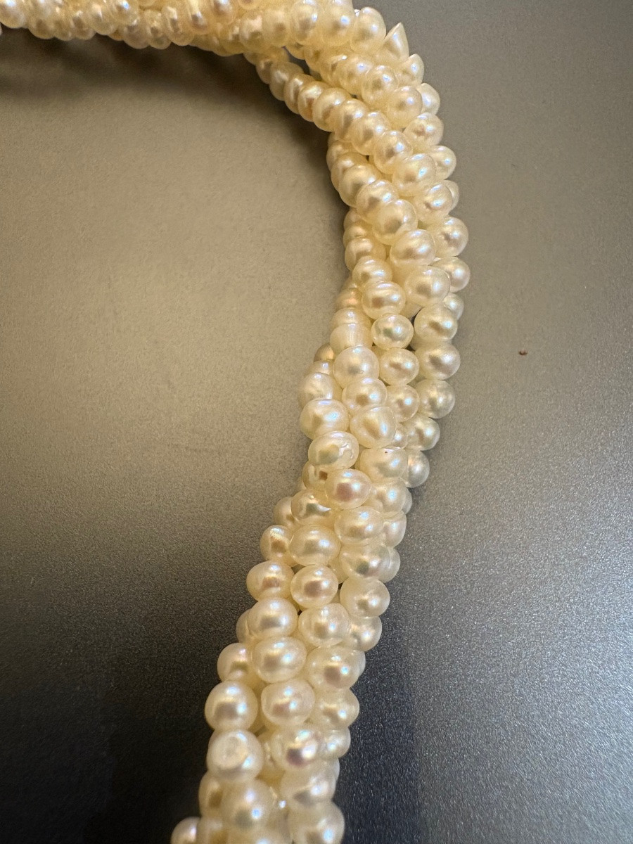 Necklace Of Six Rows Of Cultured Pearls, 750/1000 Yellow Gold Clasp-photo-3