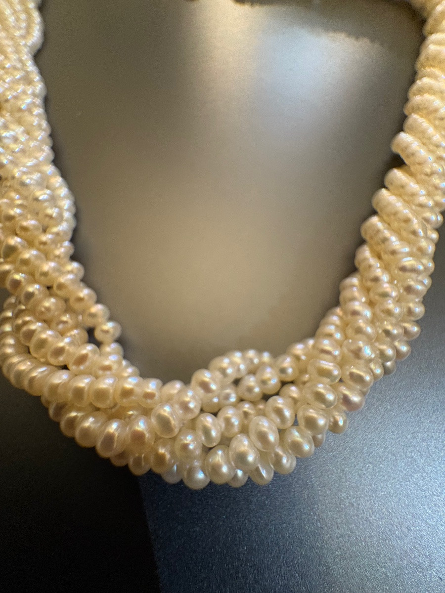 Necklace Of Six Rows Of Cultured Pearls, 750/1000 Yellow Gold Clasp-photo-4