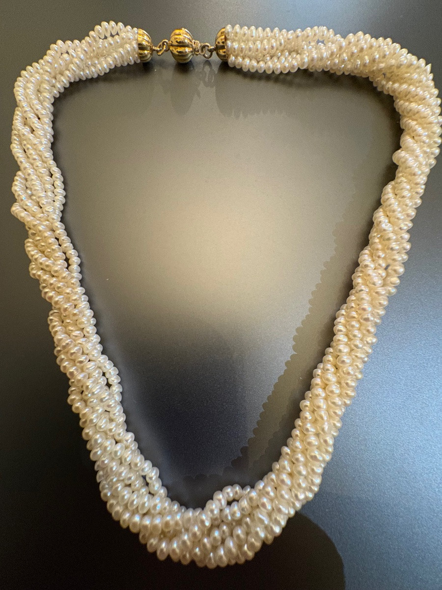 Necklace Of Six Rows Of Cultured Pearls, 750/1000 Yellow Gold Clasp-photo-1