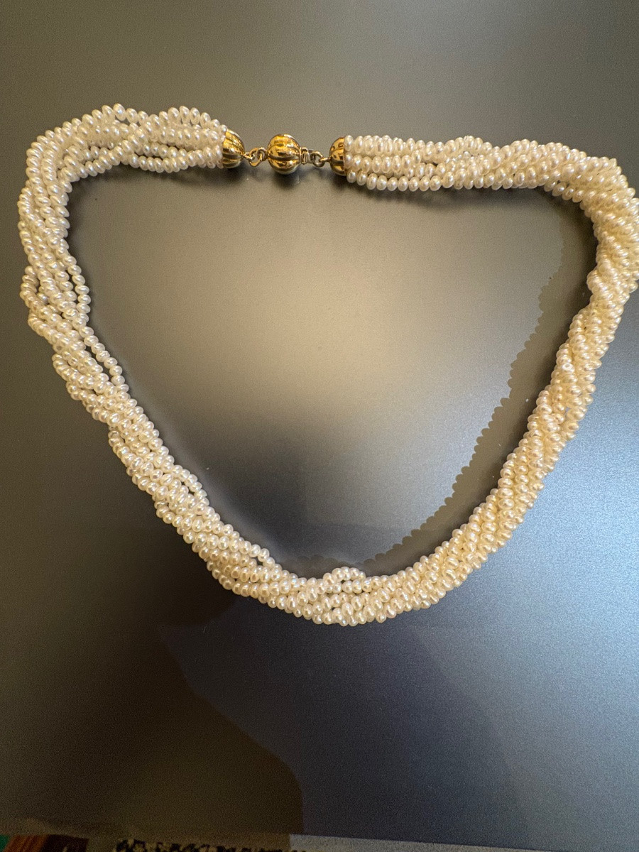 Necklace Of Six Rows Of Cultured Pearls, 750/1000 Yellow Gold Clasp-photo-3