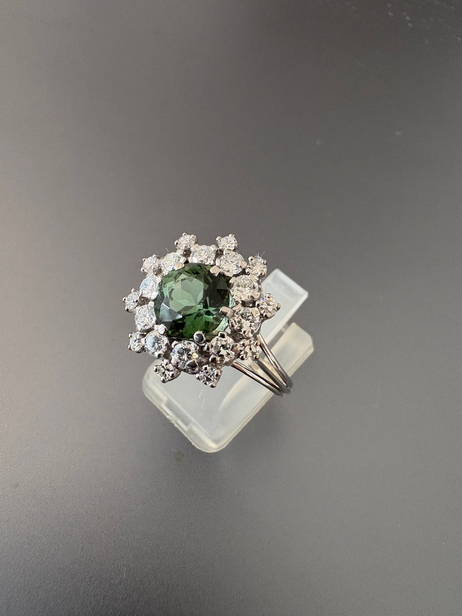 Bague en or gris 750/1000 eme, platine 850/1000 eme, tourmaline et  diamants-photo-2