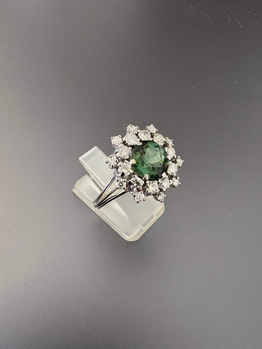 Bague en or gris 750/1000 eme, platine 850/1000 eme, tourmaline et  diamants-photo-3