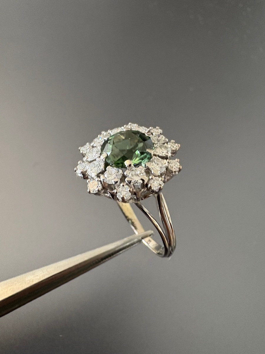 Bague en or gris 750/1000 eme, platine 850/1000 eme, tourmaline et  diamants-photo-3