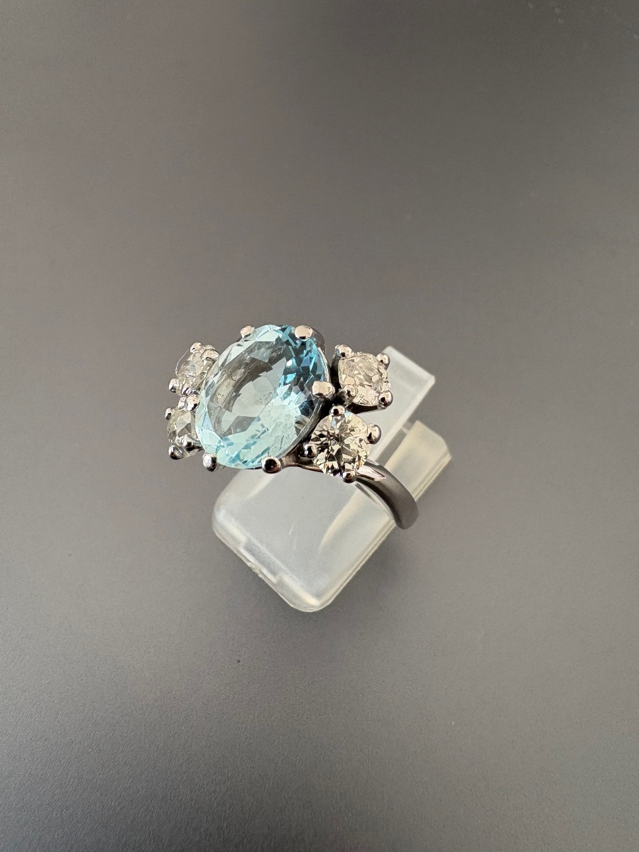 Bague en or gris 750/1000 eme , topaze et diamants-photo-3