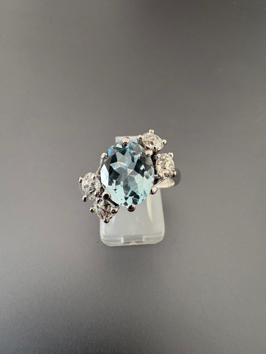 Bague en or gris 750/1000 eme , topaze et diamants-photo-4