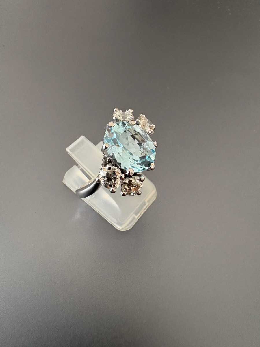 Bague en or gris 750/1000 eme , topaze et diamants-photo-5