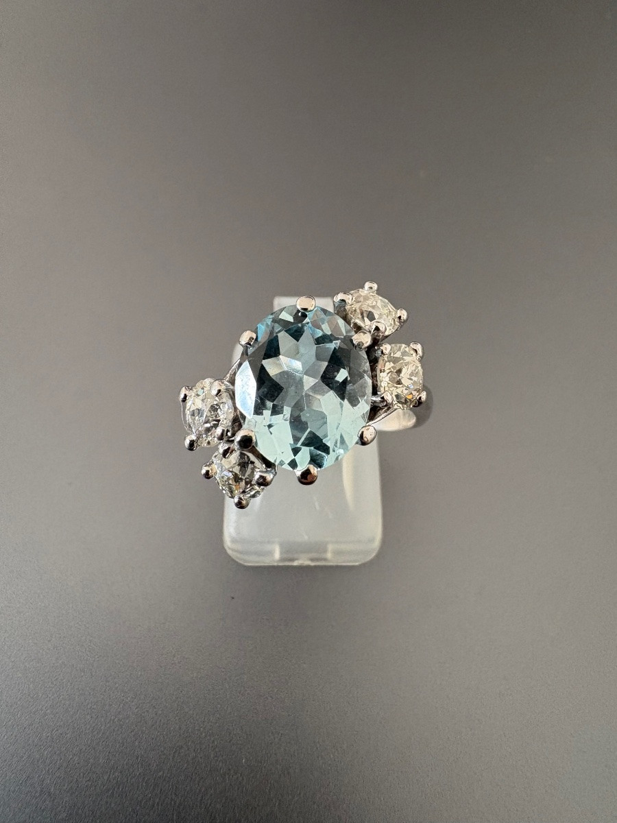 Bague en or gris 750/1000 eme , topaze et diamants-photo-6