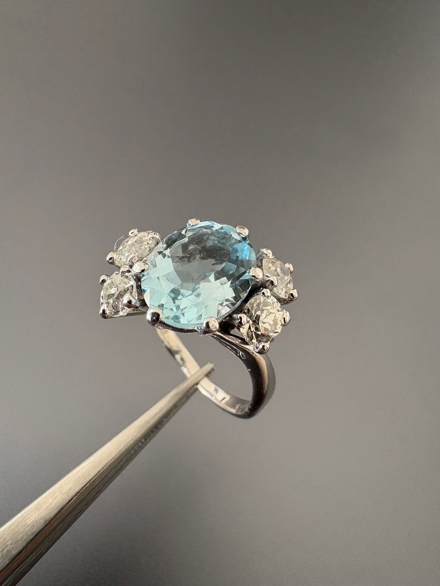 Bague en or gris 750/1000 eme , topaze et diamants-photo-8