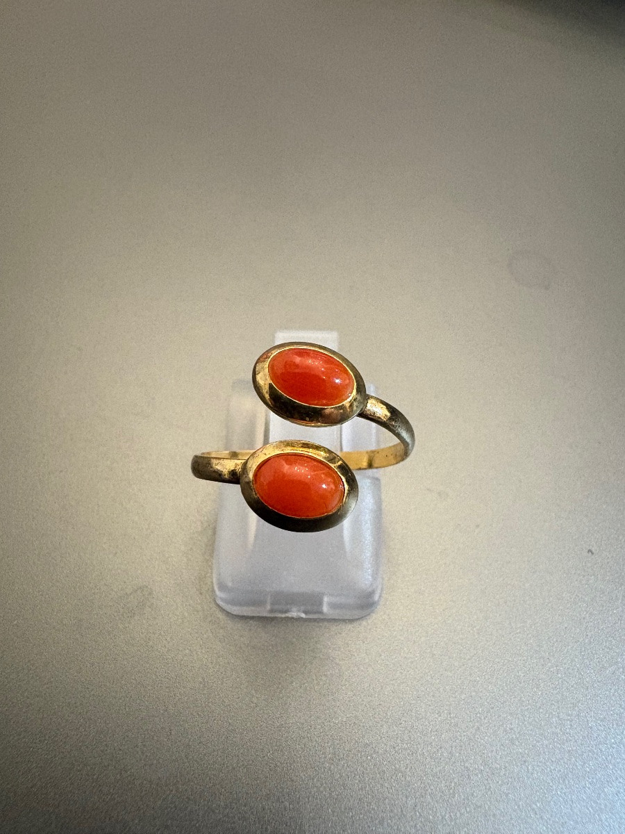 Ancienne Bague toi et moi en vermeil et corail rouge ge.-photo-2