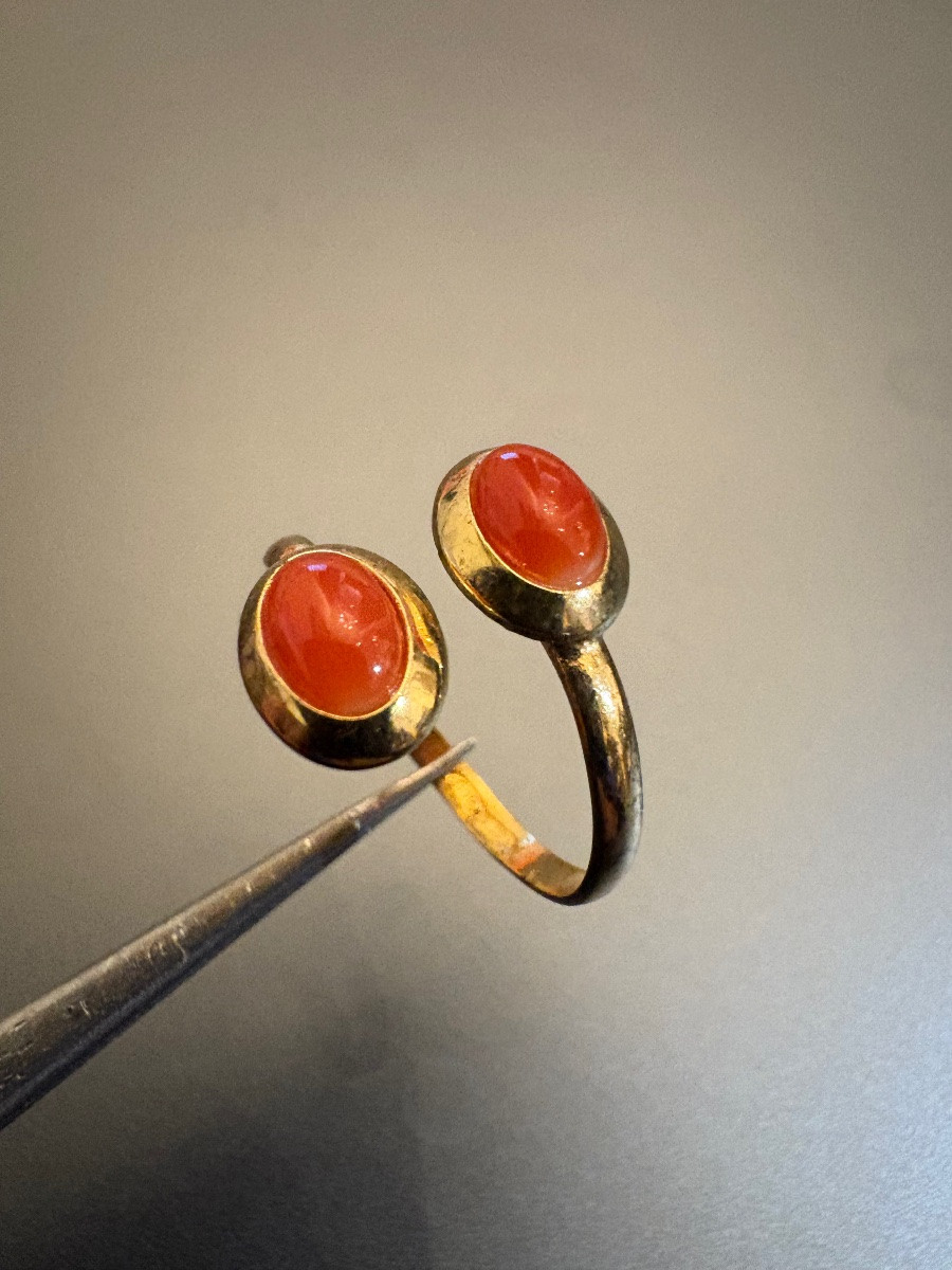 Ancienne Bague toi et moi en vermeil et corail rouge ge.-photo-4