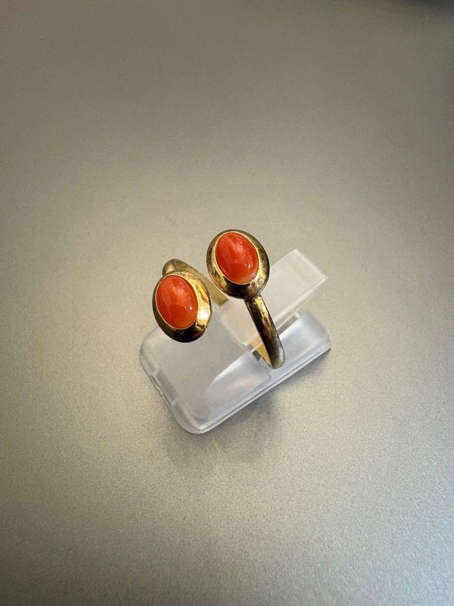 Ancienne Bague toi et moi en vermeil et corail rouge ge.
