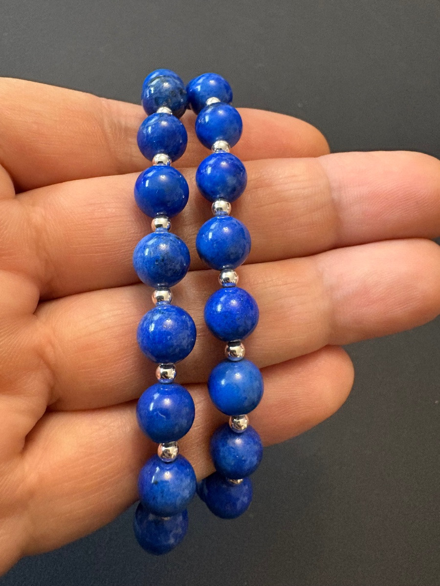 Collier de perles de lapis lazuli et argent 925/1000 eme.-photo-2