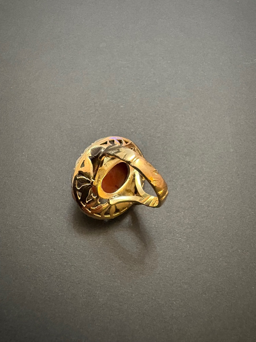 Antique Ring In Gold, Silver And Coral.-photo-2
