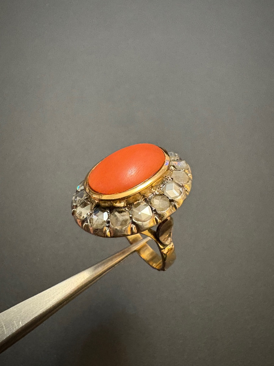 Antique Ring In Gold, Silver And Coral.-photo-4