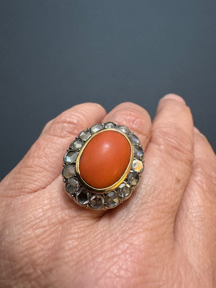 Antique Ring In Gold, Silver And Coral.-photo-8