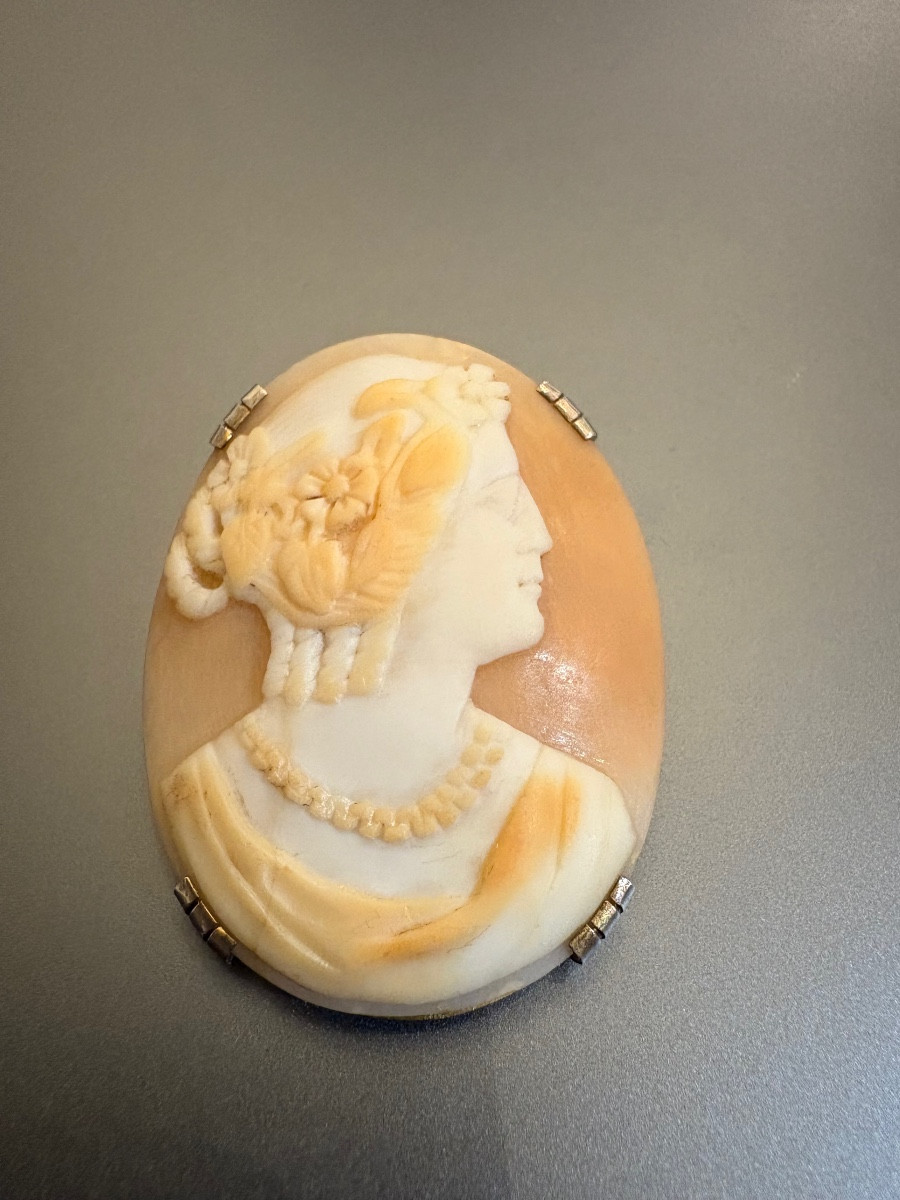 Antique Silver Brooch With Shell Cameo