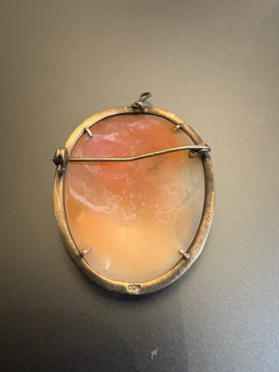 Broche-pendentif en argent et camée coquille.-photo-3