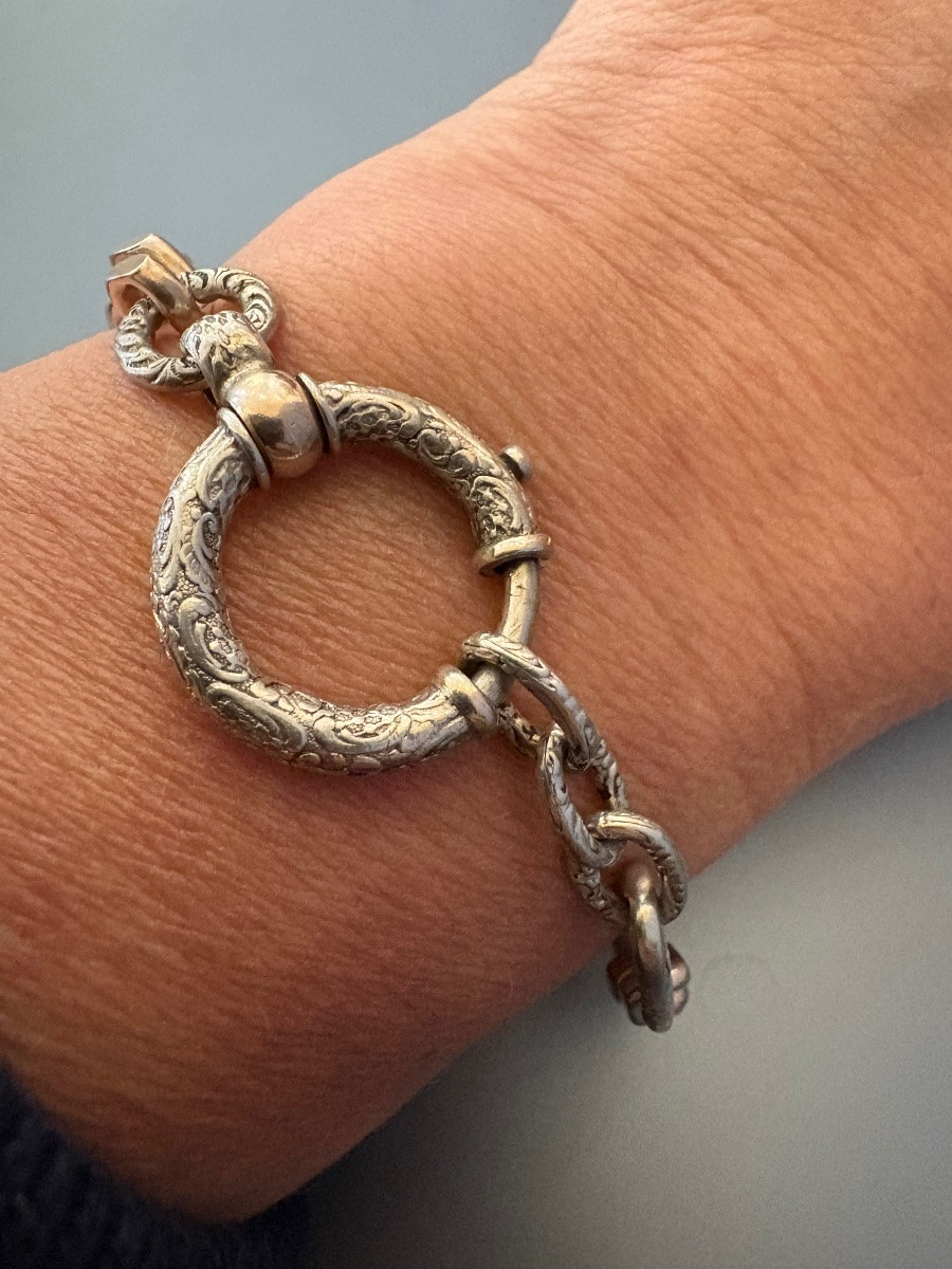 Art Nouveau: Bracelet en argent et vermeil.-photo-2