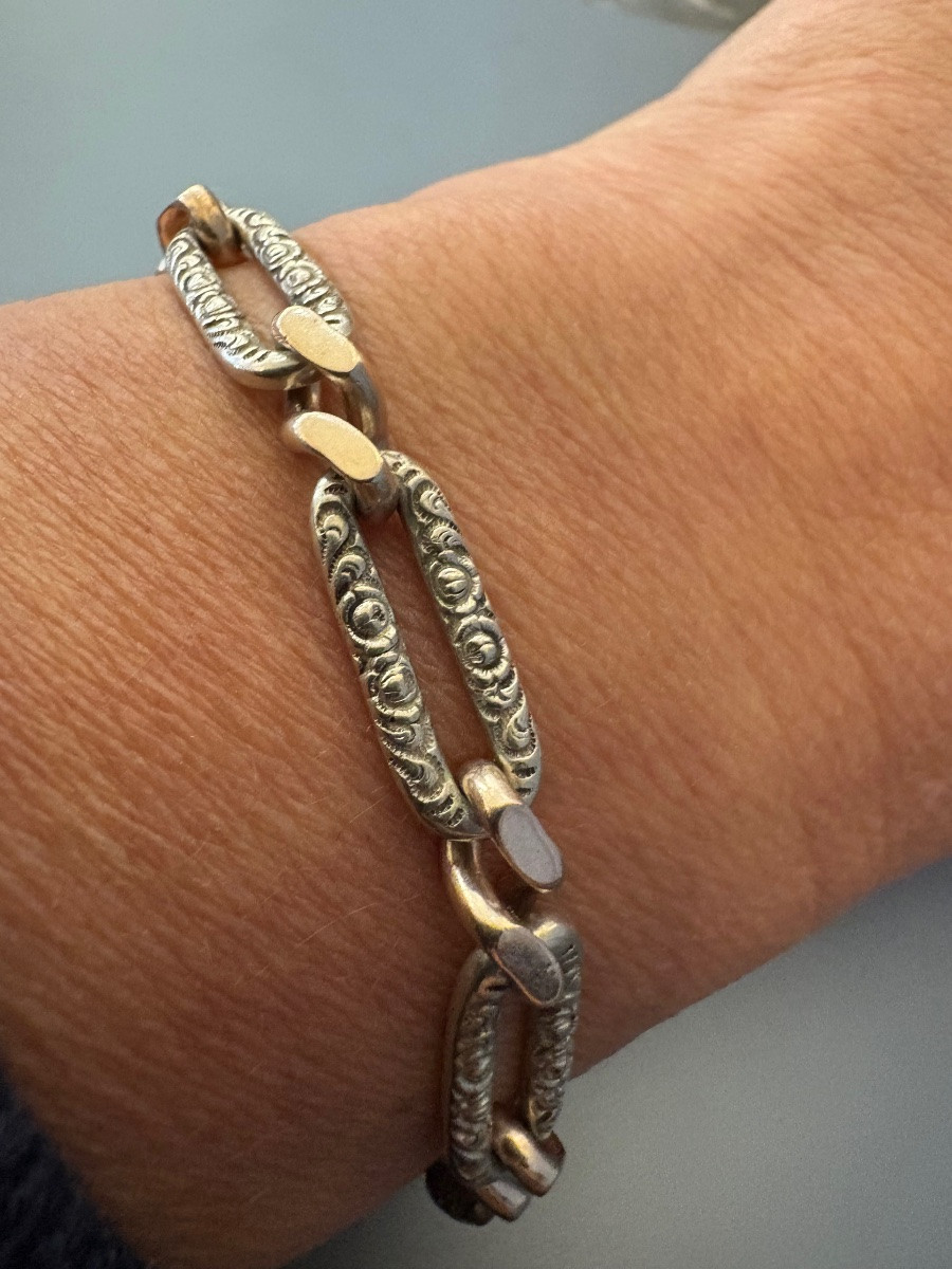 Art Nouveau: Bracelet en argent et vermeil.-photo-3