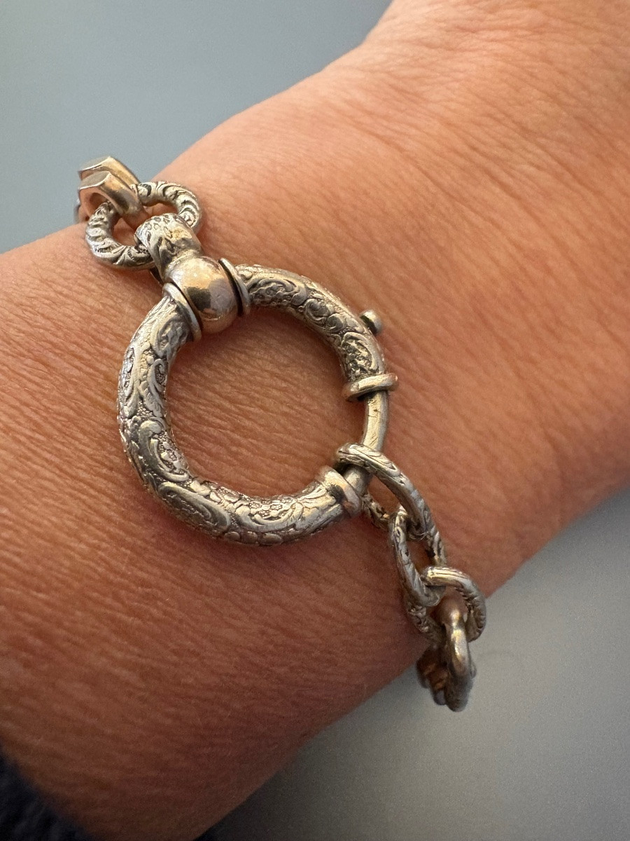 Art Nouveau: Bracelet en argent et vermeil.-photo-2